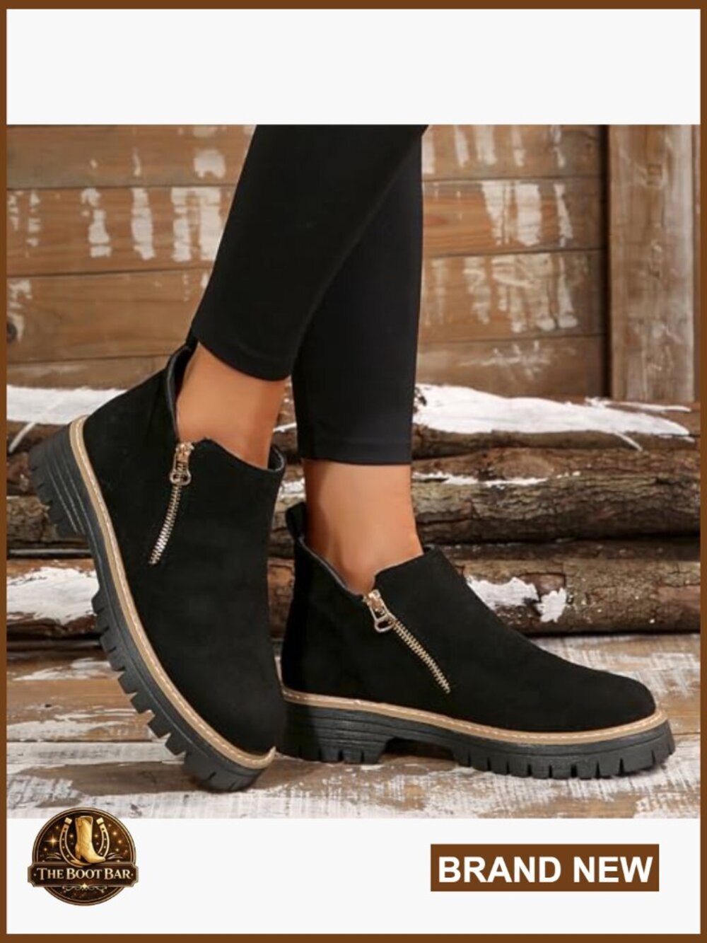 Chunky Heel Ankle Boots Platform Lug Sole Round Toe Side Zipper Vintage - Picture 6 of 7